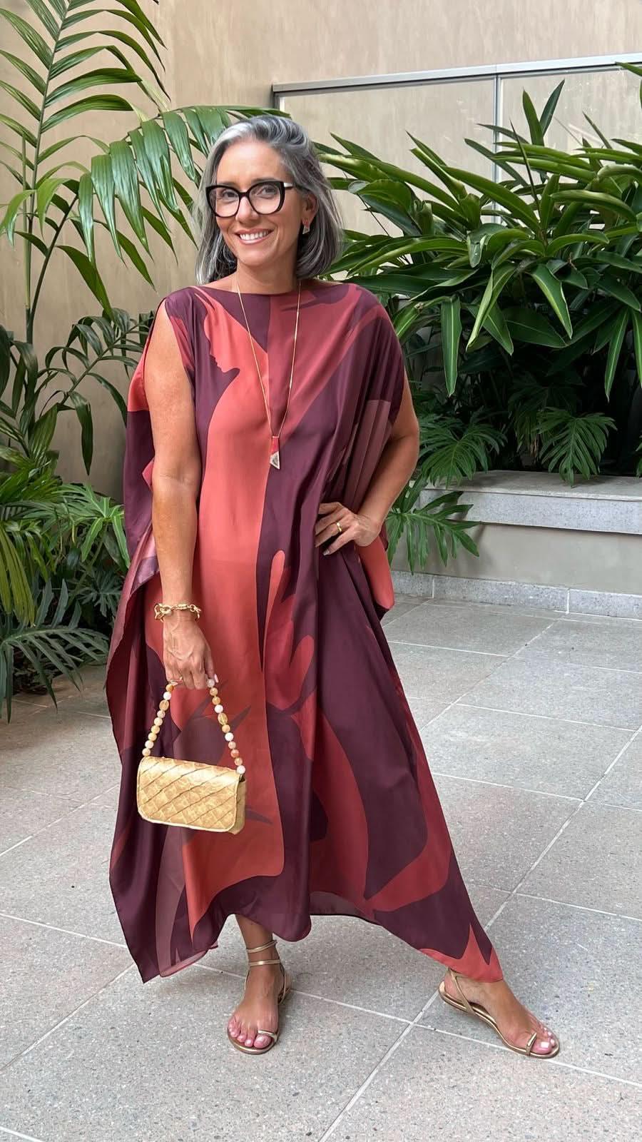 Kaftan Longo Seda Estampa Gotham